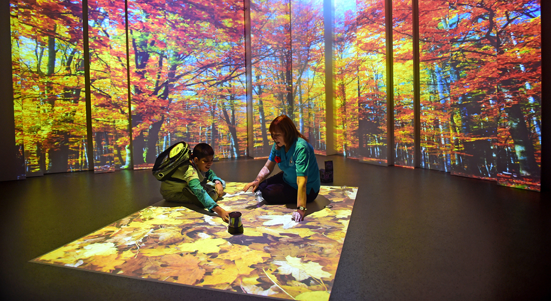 staff and student in studio with sensory projection