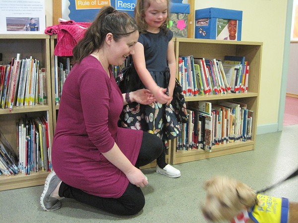 dog in library